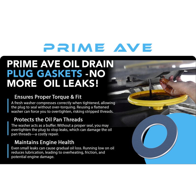 PRIME AVE Aluminium Oil Drain Plug Washer Gaskets - U.S. Made 12mm Crush Washer - Oil Plug Gasket Leak Proof Sealing Washers Compatible with Toyota Lexus Scion Part# 90430-12031 (Pack of 10) - Image 2